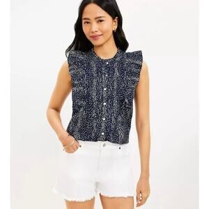 Ann Taylor LOFT Navy Star Ruffle Pleated Bib Top